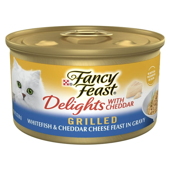 Purina Fancy Feast Delights with Cheddar Wet Cat Food, Grilled Whitefish, 3 oz Cans (24 Pack)
