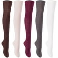 thumbnail image 1 of Lian Lifestyle Exquisite Big Girls Women 5 Pairs Thigh High Cotton Socks. Comfortable in Vibrant Colors Size 2.5-7 LBG1024(Coffee,Beige,Wine,DG,Cream), 1 of 4
