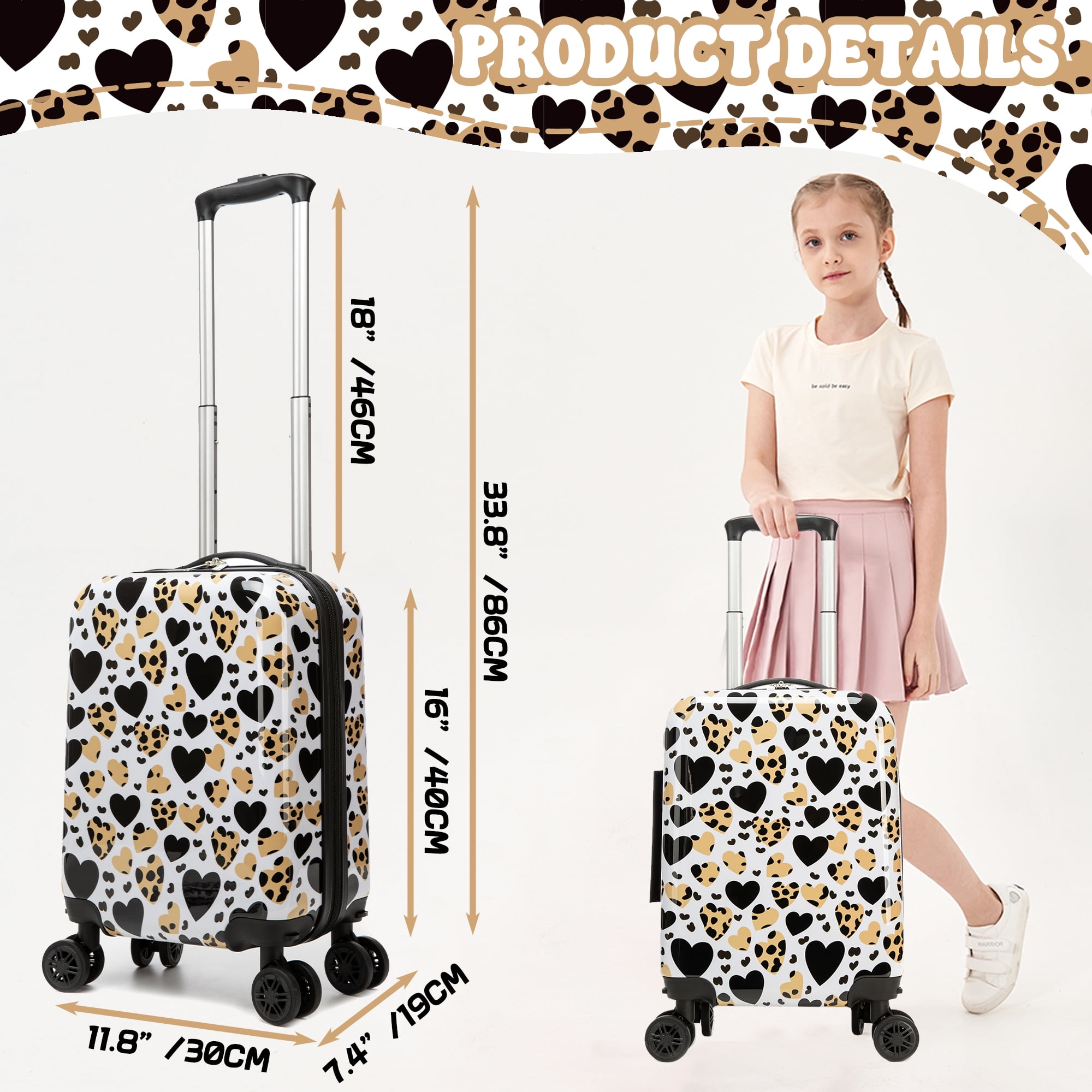 Kids Caary on Luggage Sets for Girls Women with Wheels Hardshell Suitcases with Travel Neck Pillow Suitcase Set for Airplane