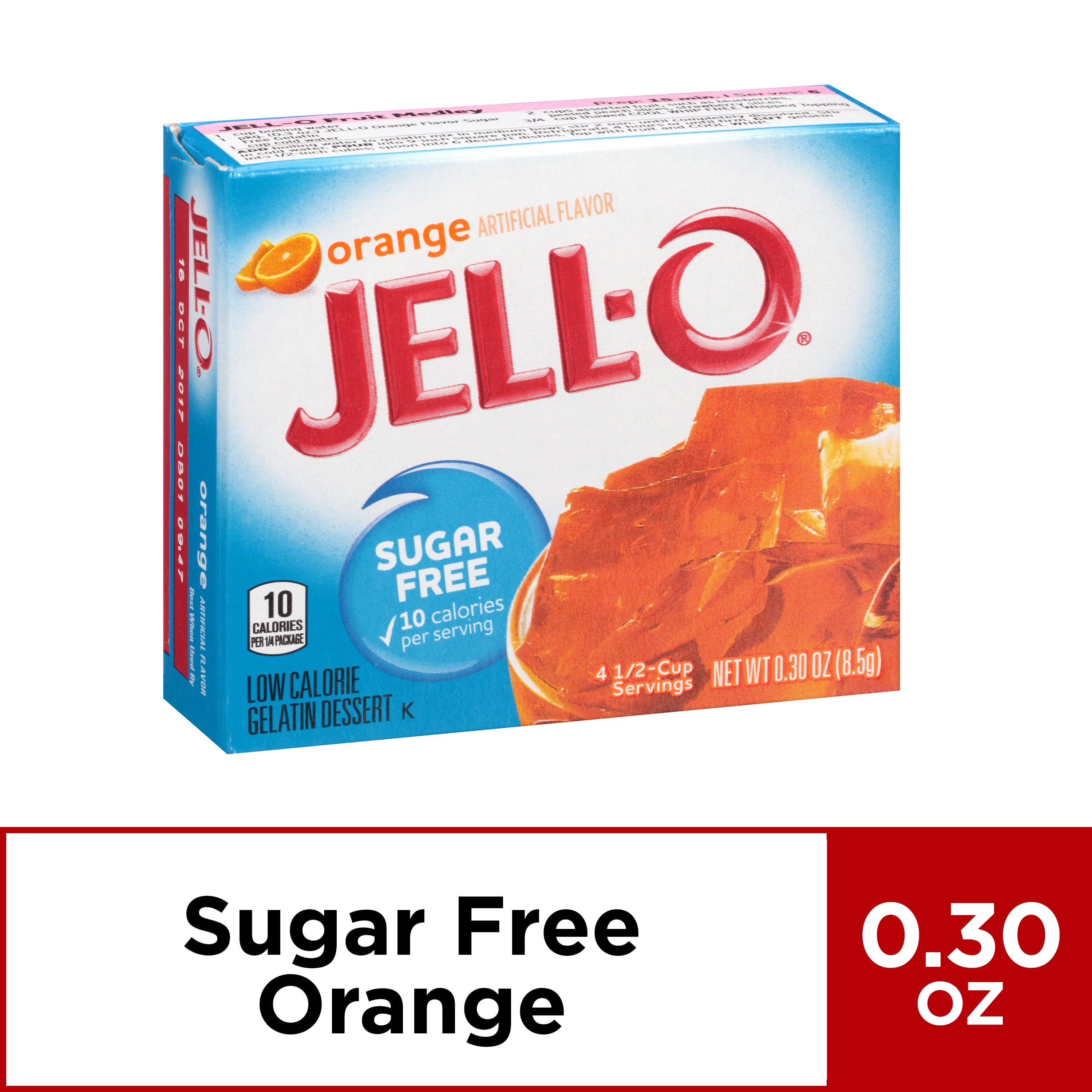 (3 Pack) JellO Orange SugarFree Gelatin, 0.3 oz Box