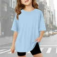thumbnail image 2 of Girls Shirts Size 11-12 Short Sleeve Casual Round Neck Fashion Cute Print T-Shirt Soft and Comfortable Oversized Pullovers(Solid, A01-Light Blue, 11-12 Years), 2 of 6