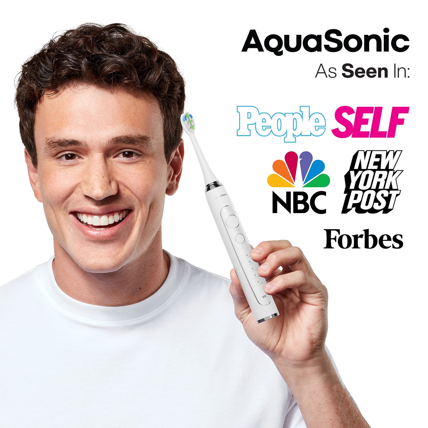 AquaSonic Vibe Series Pro Electric Toothbrush - UV Light, Wireless Charging, 4 Modes, 8 DuPont Brush Heads, Travel Case, ADA Approved - White