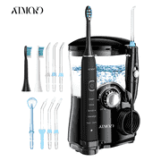 ATMOKO Water Flosser and Toothbrush Combo, 600ml Oral Irrigator & Electric Toothbrush with 7 Multifunctional Jet Tips, 2 Brush Heads Whitening Toothbrushes, Black