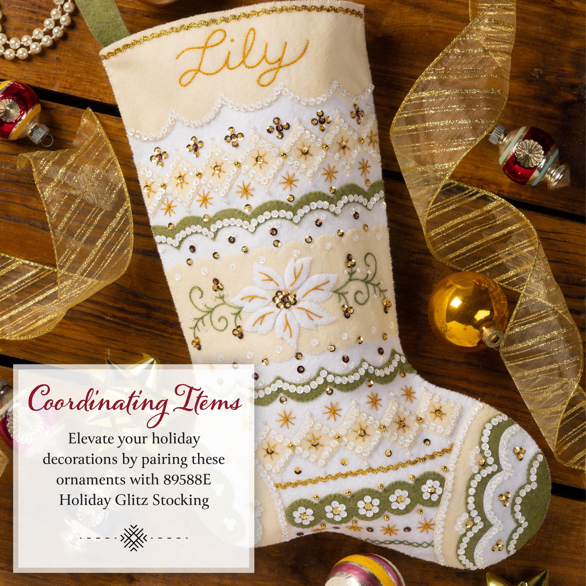 Bucilla Pearl Snowflake 6 Count Felt Applique Ornament Kit, 4.25 x 4 in