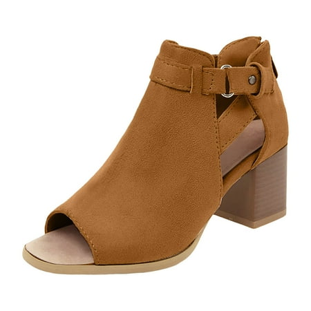 GHSOHS Boots for Women Riding Boots Ankle Booties Shoes Womens Western Boots Heeled Sandals for Women Sexy Block Heels Boots Zip Back Ankle Strap Comfortable Open Toe Sandal Summer Dress Shoes Size 6