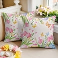 thumbnail image 2 of Easter Decorative Throw Pillow Covers 18x18 Inch Set of 2 Easter Eggs Home Decor Pillow Cases for Couch, Pink Tulip Floral Leaves Vintage Cushion Case for Living Room Bedroom Bed Car Chair, 2 of 9