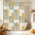 thumbnail image 5 of Yellow Green Checkered Floral Shower Curtain Set - Small 36" x 72" Washable Bathtub Curtain with 12 Hooks, Farmhouse Art Flowers Buffalo Waterproof Fabric Stall Shower Curtains for Bathroom Décor, 5 of 8