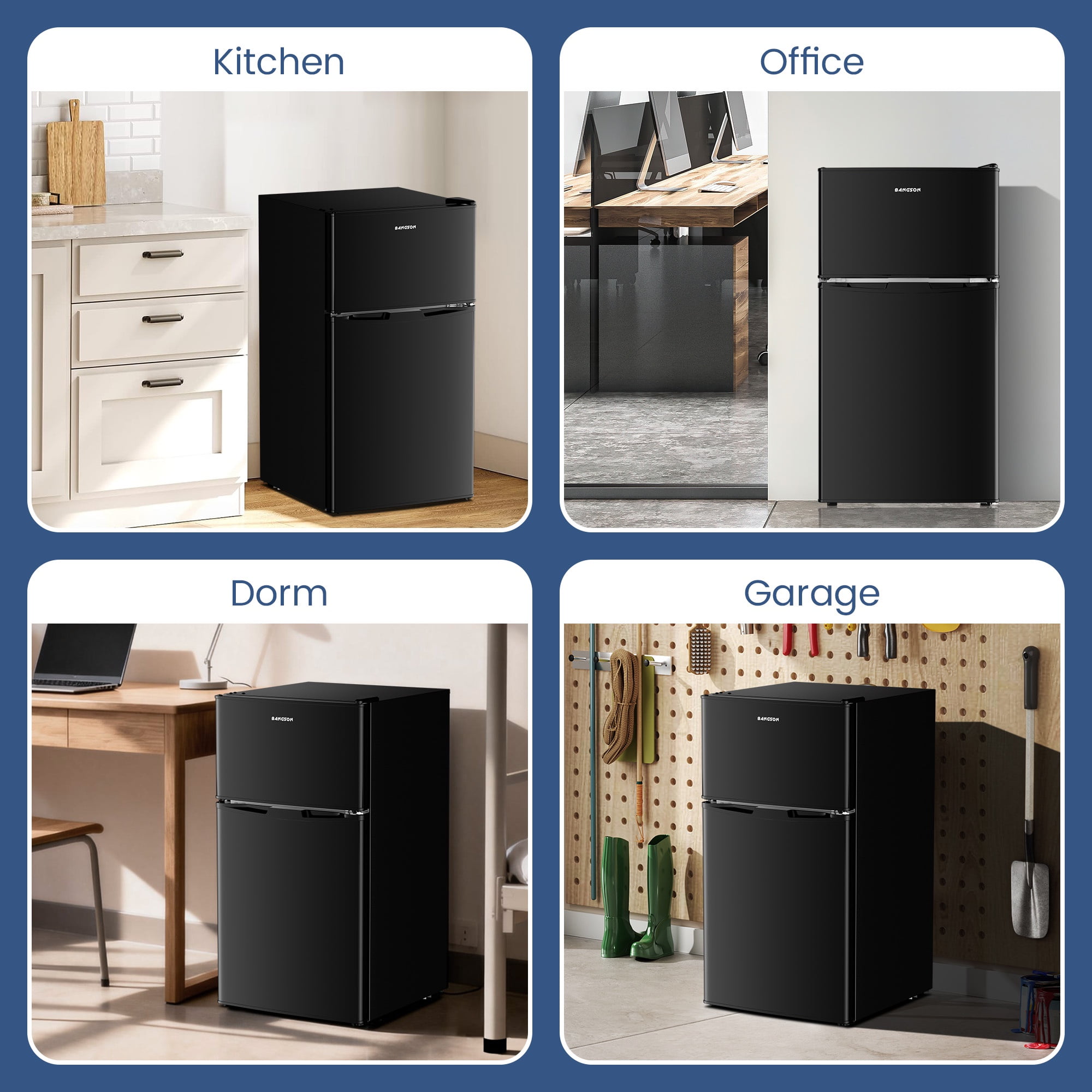 BANGSON 3.2 Cu.Ft Small Refrigerator with Freezer, 2-Door Mini Fridge for Dorm, Apartment, Garage & Office , Energy Efficient, Low Noise Operation ,Black