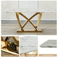 thumbnail image 4 of 70" Marble Dining Table for 6-8 People, Modern Rectangle Faux Marble Kitchen Table with Mirrored Finish Stainless Steel Base, Dining Room Table for Home, Kitchen, Apartment (Style 1: Gray & Gold), 4 of 7