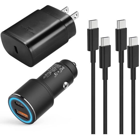 Super Fast Charger Type C Kit,25W PD USB C Wall/Car Charger for Samsung Galaxy S25/S24/S23/S22/Plus/Ultra/FE/Note 20/10/A71,2020/2018 Pad Pro/Air,with 2X USB C-to-C Cable(6.6ft)