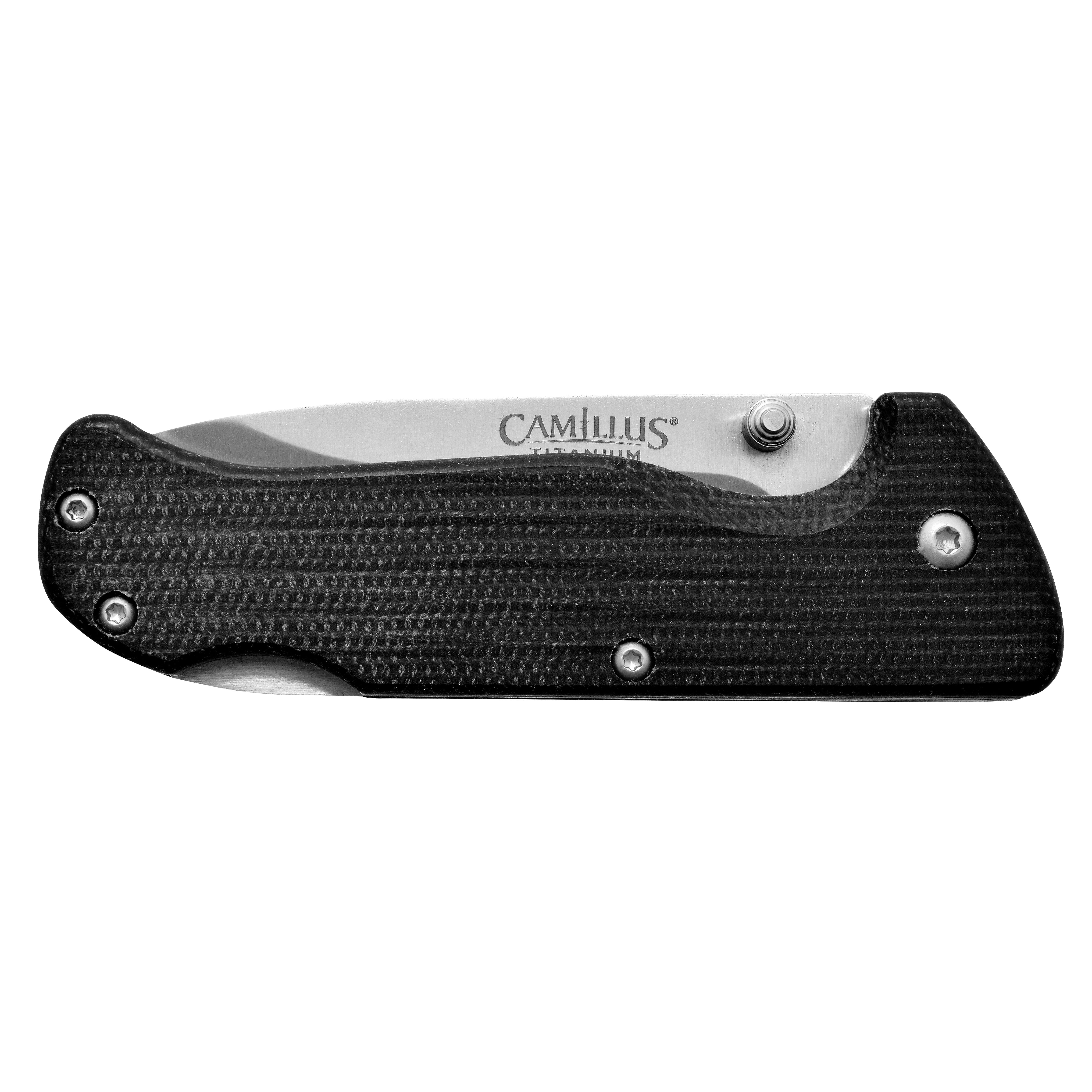 Camillus Bushcrafter 6.75" Mini Folding Pocket Hunting Knife, Stainless Steel Drop-Point 2.75" Blade, Micarta Handle, with Pocket Clip, Black
