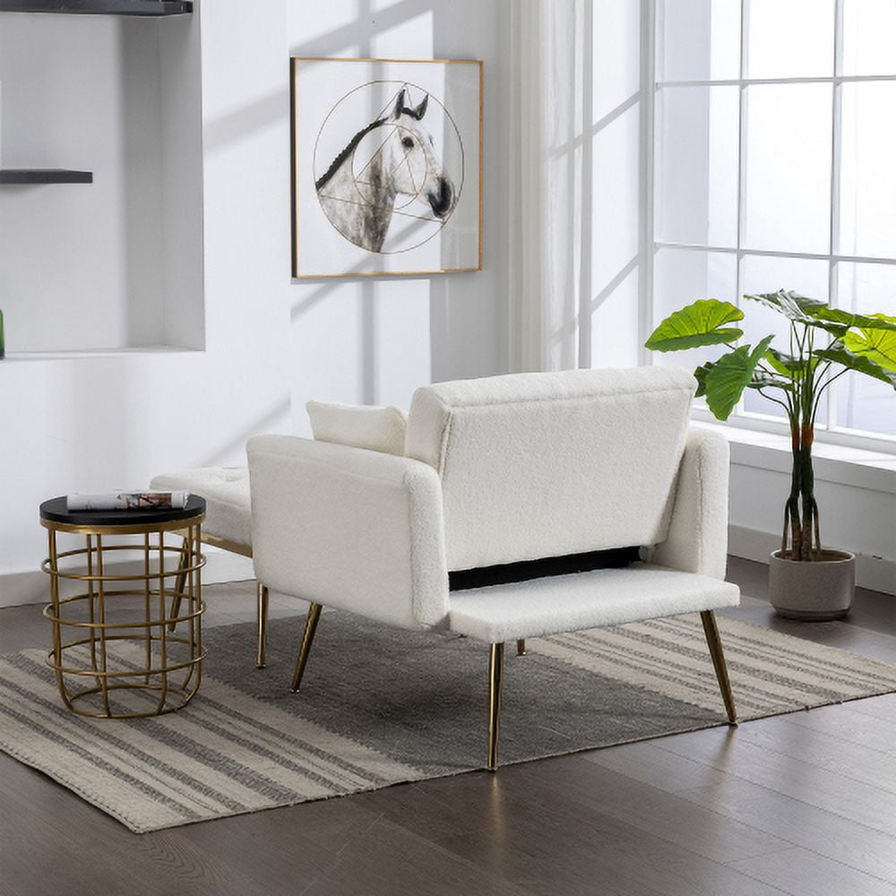 BSHTI 36.61'' Wide Modern Accent Chair With 3 Positions Adjustable Backrest, Tufted Chaise Lounge Chair, Single Recliner Armchair With Ottoman And Gold Legs For Living Room, Bedroom (White)