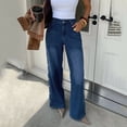 thumbnail image 2 of PYGNJK Women's Straight Leg Jeans High Waisted Tummy Control Stretchy Pockets Front Wide Leg Pants Trendy, 2 of 9