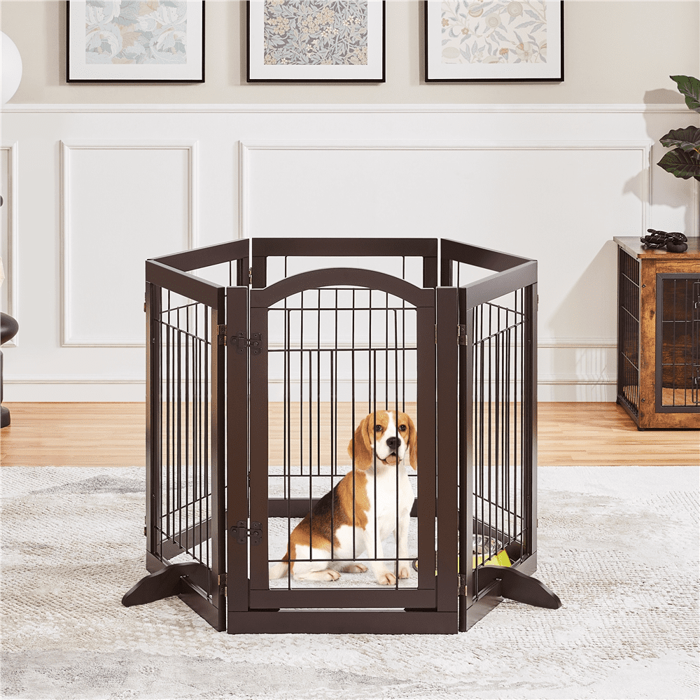 Alden Design 32.5" Tall Foldable Pet Gate with 3 Support Feet, Espresso