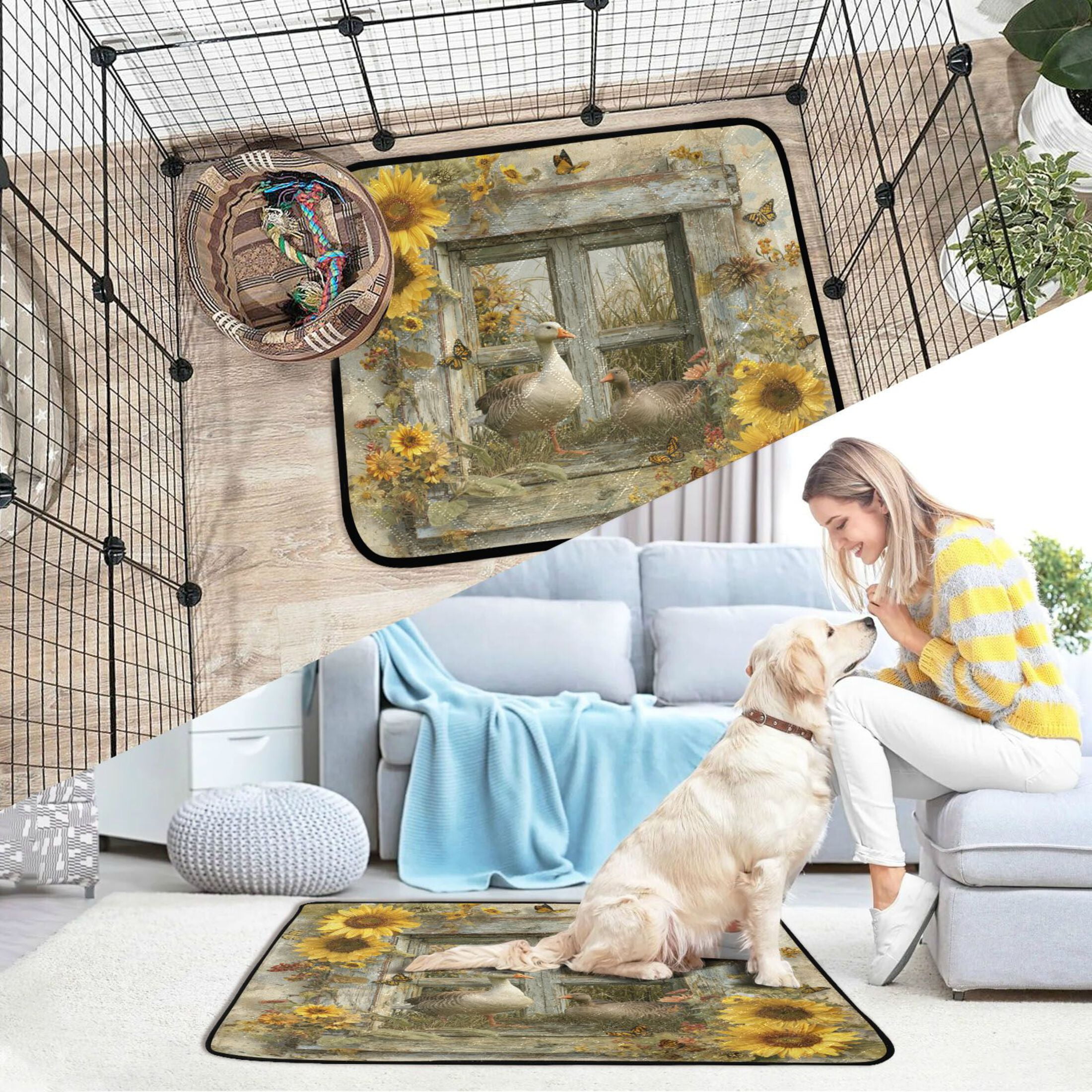 Qxltty Country Goose Cat litter Pads Pet Set of 3 Diaper Mats Center Anti-leakage Layer Absorbent Soft and Comfortable