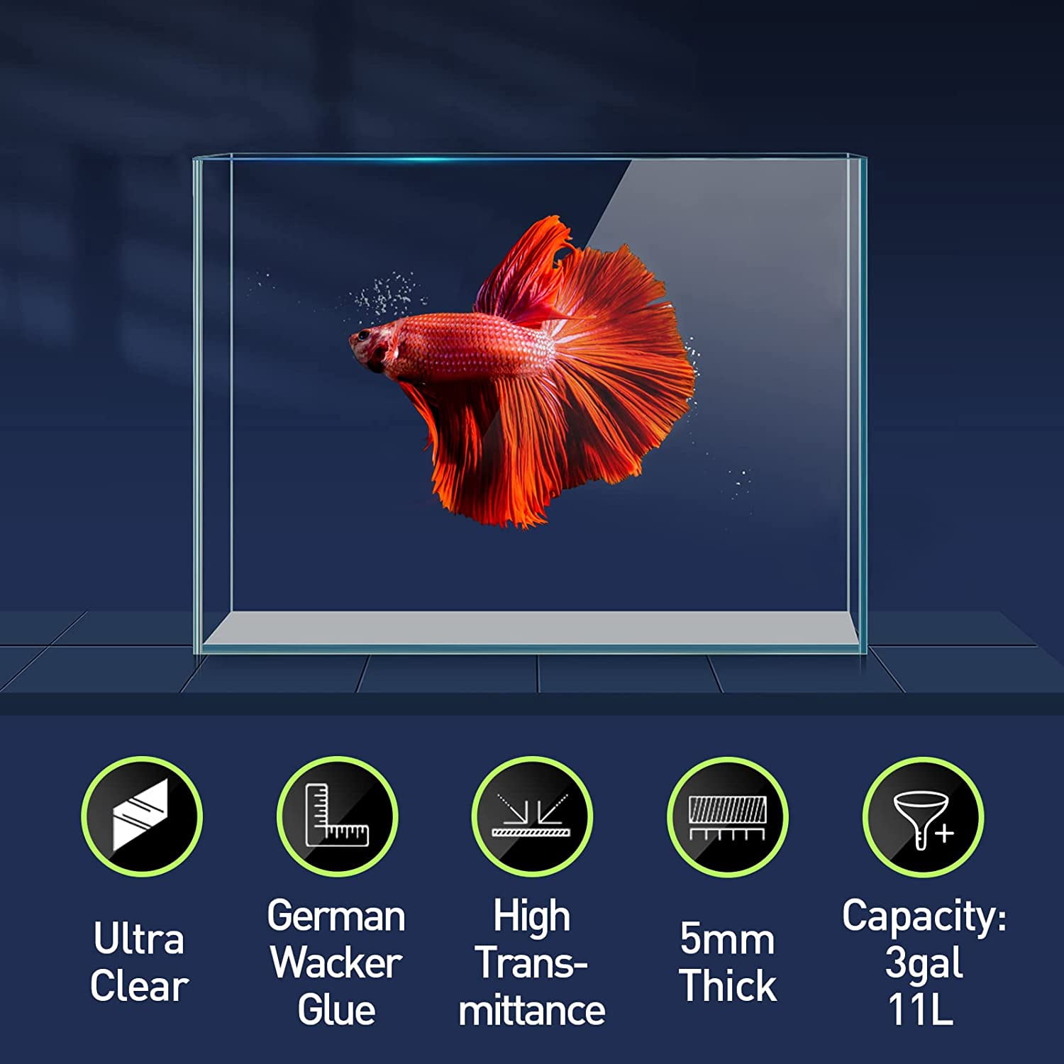 3 Gallon Ultra Clear Glass Aquarium, Rimless Low Iron Fish Tank for Betta/Nano/Goldfish/Snail/Shrimp with Fish Net & Cleaning Tools