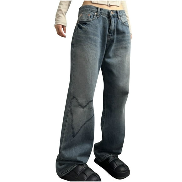 Women Boyfriends Jeans High Waist Baggy Vintage Denim Pants Wide Leg Trousers Y2k Streetwear Pants for Teen Girls