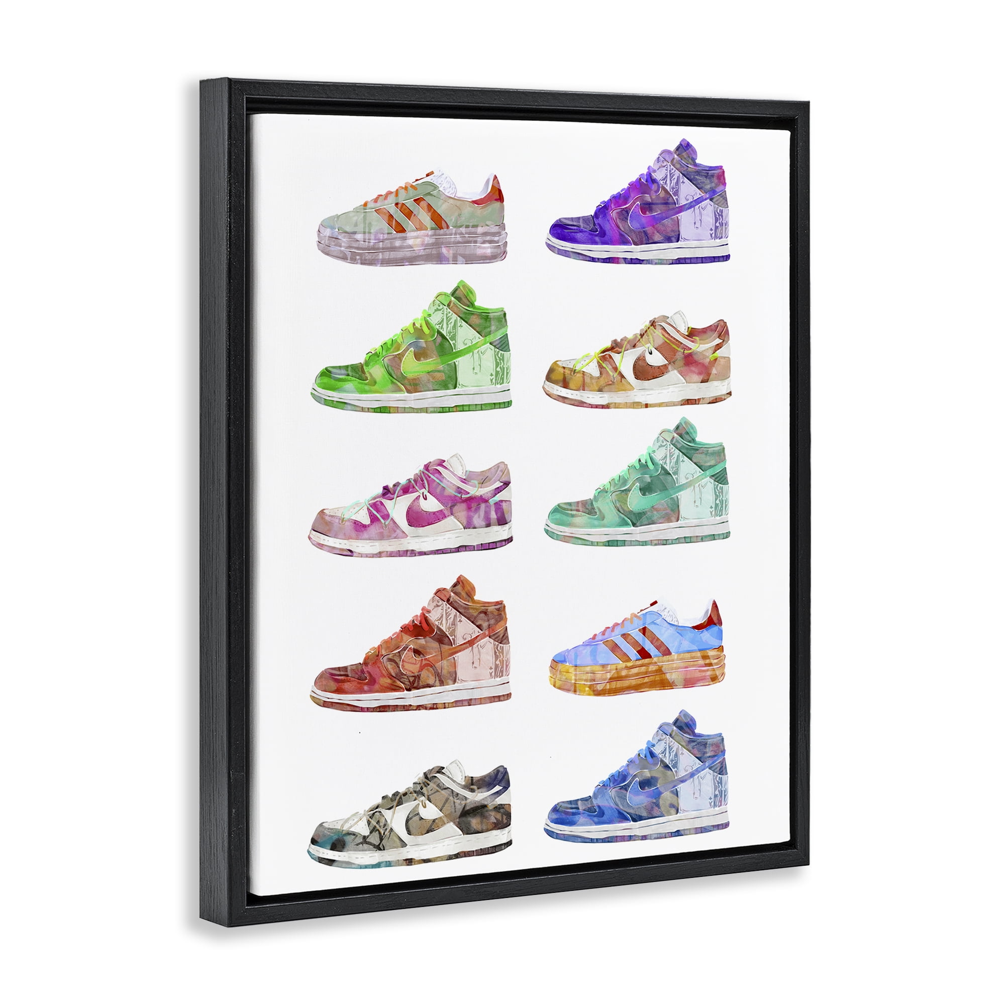 Stupell Industries Rows of Chic Sneakers Fashion Painting Black Floater Framed Canvas Art Print Wall Art, 17 x 21