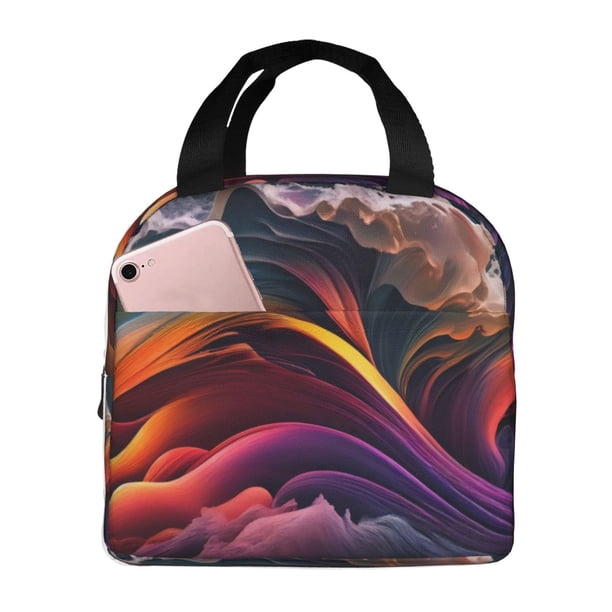 Easygdp Colorful Abstract Wave Motion Bolsa Térmica Premium - Tela Oxford Impermeable, Gran Capacidad, Bolsillo Frontal, Unisex para Trabajo, Escuela, Actividades al Aire Libre y Picnics