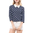 thumbnail image 3 of INSPIRE CHIC Women's Contrast Peter Pan Collar Top 3/4 Sleeves Blouse Shirts L Blue, 3 of 9