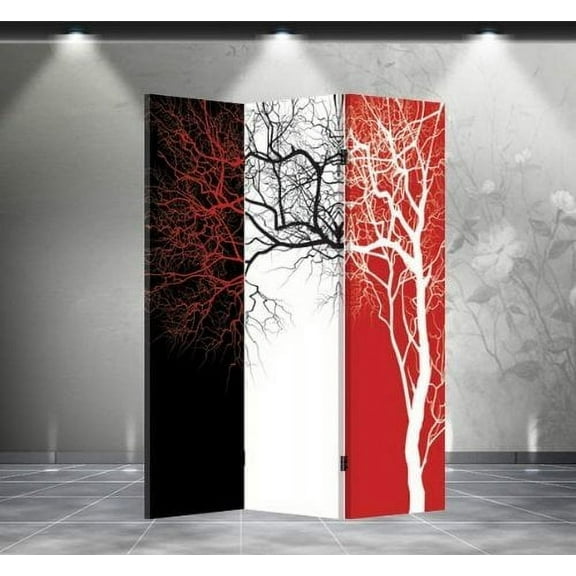 Double Sided Canvas Screen Room Divider - Tri-Color Tree