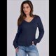 thumbnail image 5 of Suéter de Punto de Larga para Mujer, Jersey Ajustado con Cuello en V, Moda de Otoño, Atuendos Informales de Negocios para Otoño. Azul Marino XL, 5 of 10