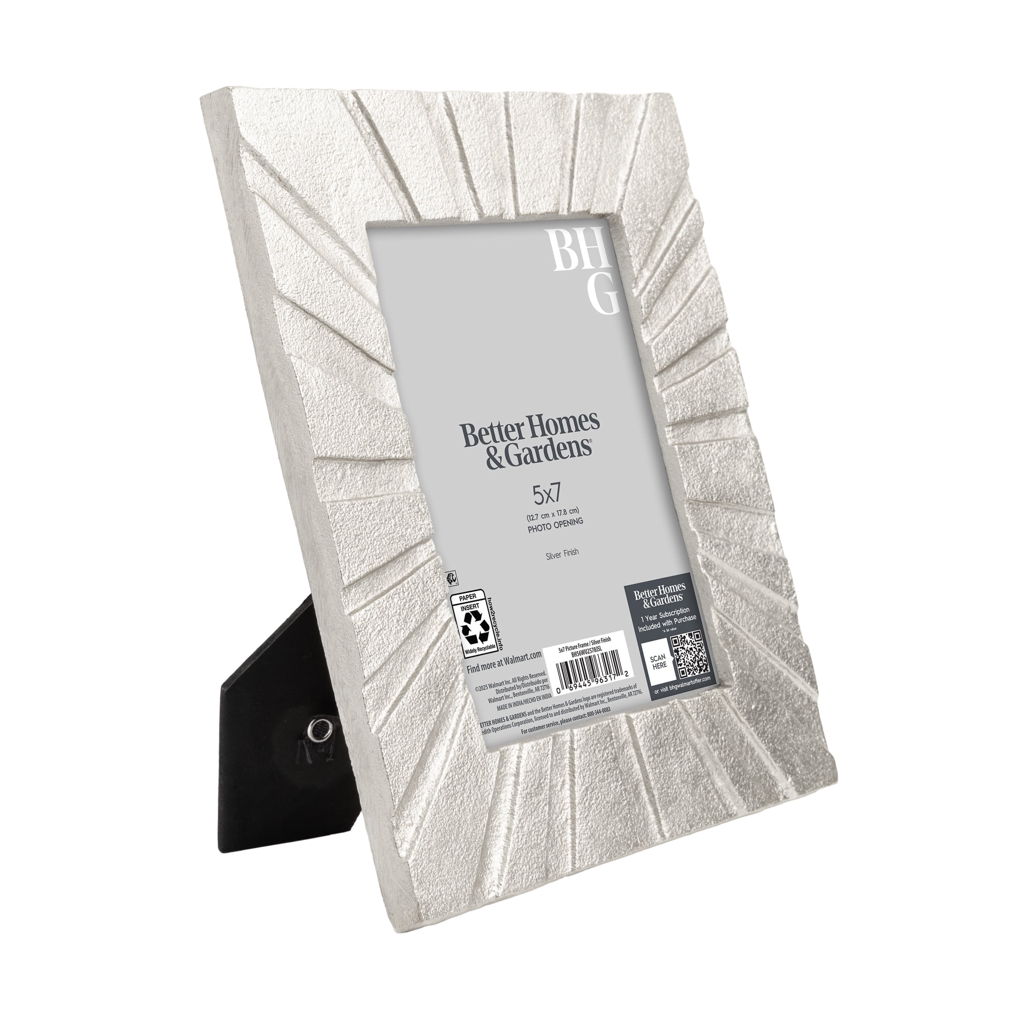 Better Homes & Gardens 5 x 7 Picture Frame, Silver Cast Radiant Metal, Tabletop Photo Frame