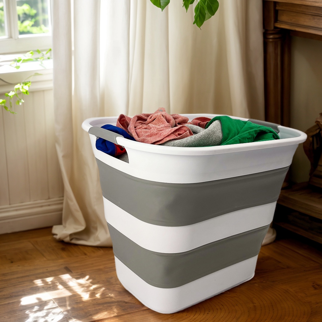 SAMMART 40L (10.5 Gallon) Collapsible Plastic Laundry Basket - Foldable Pop Up Storage Container/Organizer - Portable Laundry Hamper - Space Saving Washing Tub