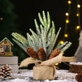 thumbnail image 3 of Artificial Christmas Tree Table Decoration,Mini Snow Dusted Pine with Red Berries Pinecones,Artificial Burlap Wrapped Tabletop Xmas Trees for Home Office Room Holiday Decor, 3 of 7
