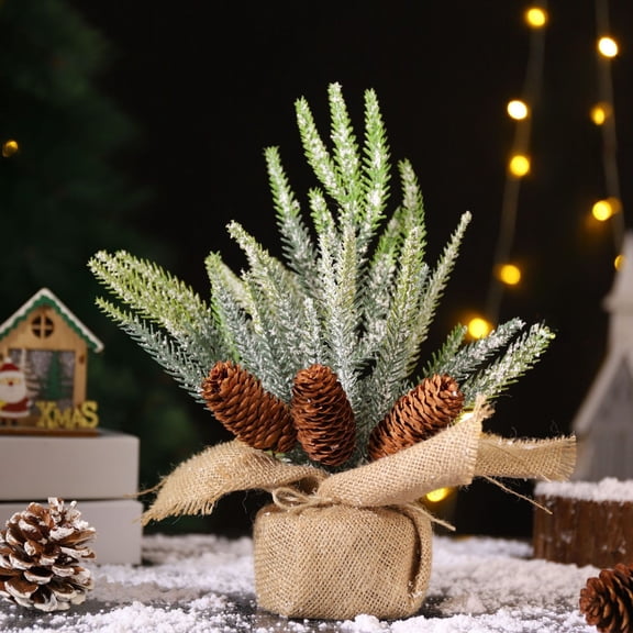 Holiday products - 12-inch Desktop Christmas Tree Small Artificial Christmas Tree Mini Christmas Tree With Red Berry Pines Cones And Burlaps Base Ideal For Home Farmhouses Desk