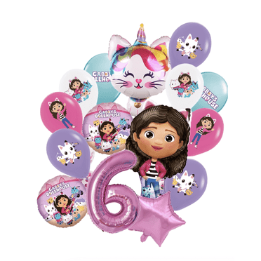 Gabby house party Ballons for girl birthday pink purple decoration, cat  balloon happy birthday Age 6