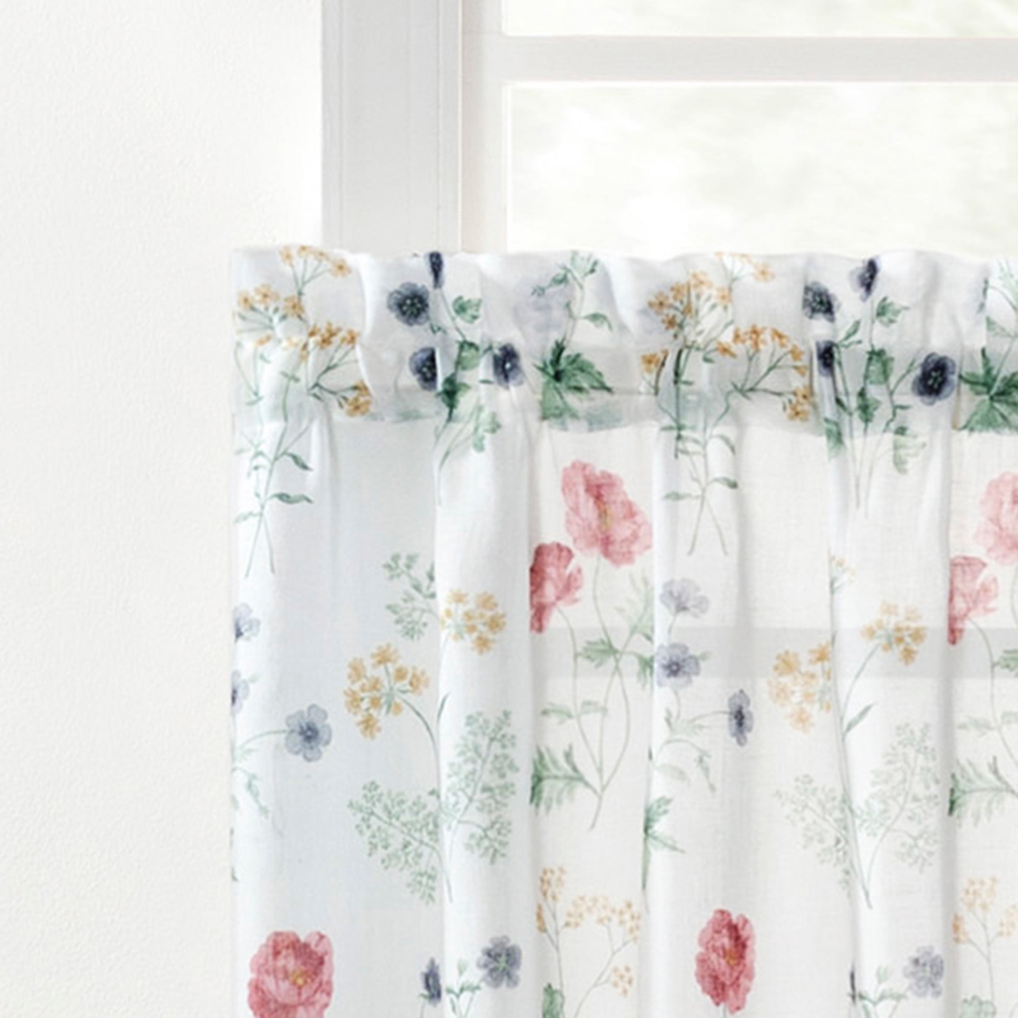 Martha Stewart Martha’s Garden Tier Set, Multicolor, Pole Top, Semi Sheer, Indoor, Adult, 2 Piece Set, 27" x 24"