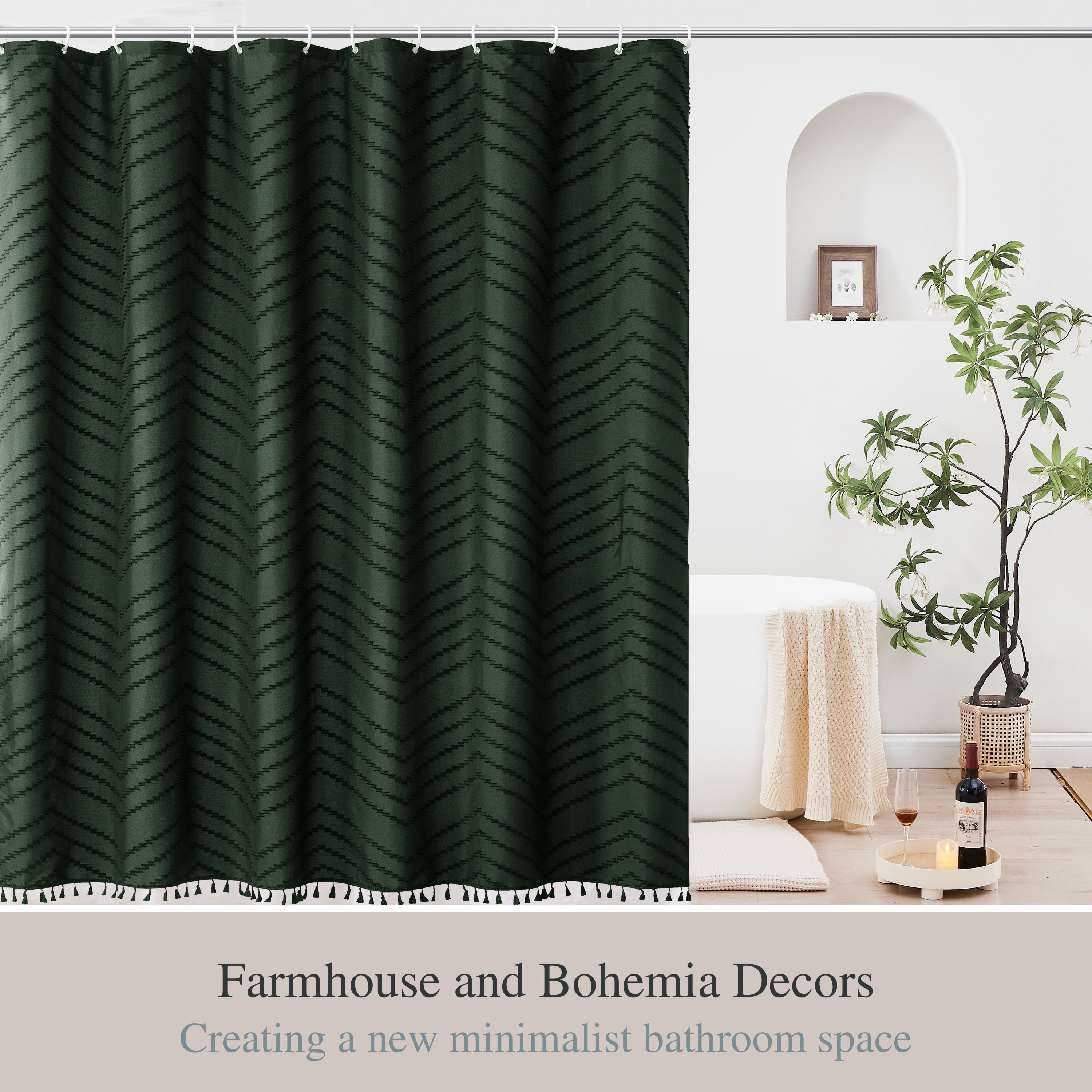 Siiluminisoy Duschvorhang Boho Farmhouse – Gewebter Stoff, Khaki, 182,9x182,9 Cm, Mit Chevron-Muster
