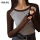 thumbnail image 2 of Camisetas de manga larga o corta a rayas con bloques de color para mujer, blusas casuales y cómodas, blusas de talla grande, 2 of 6