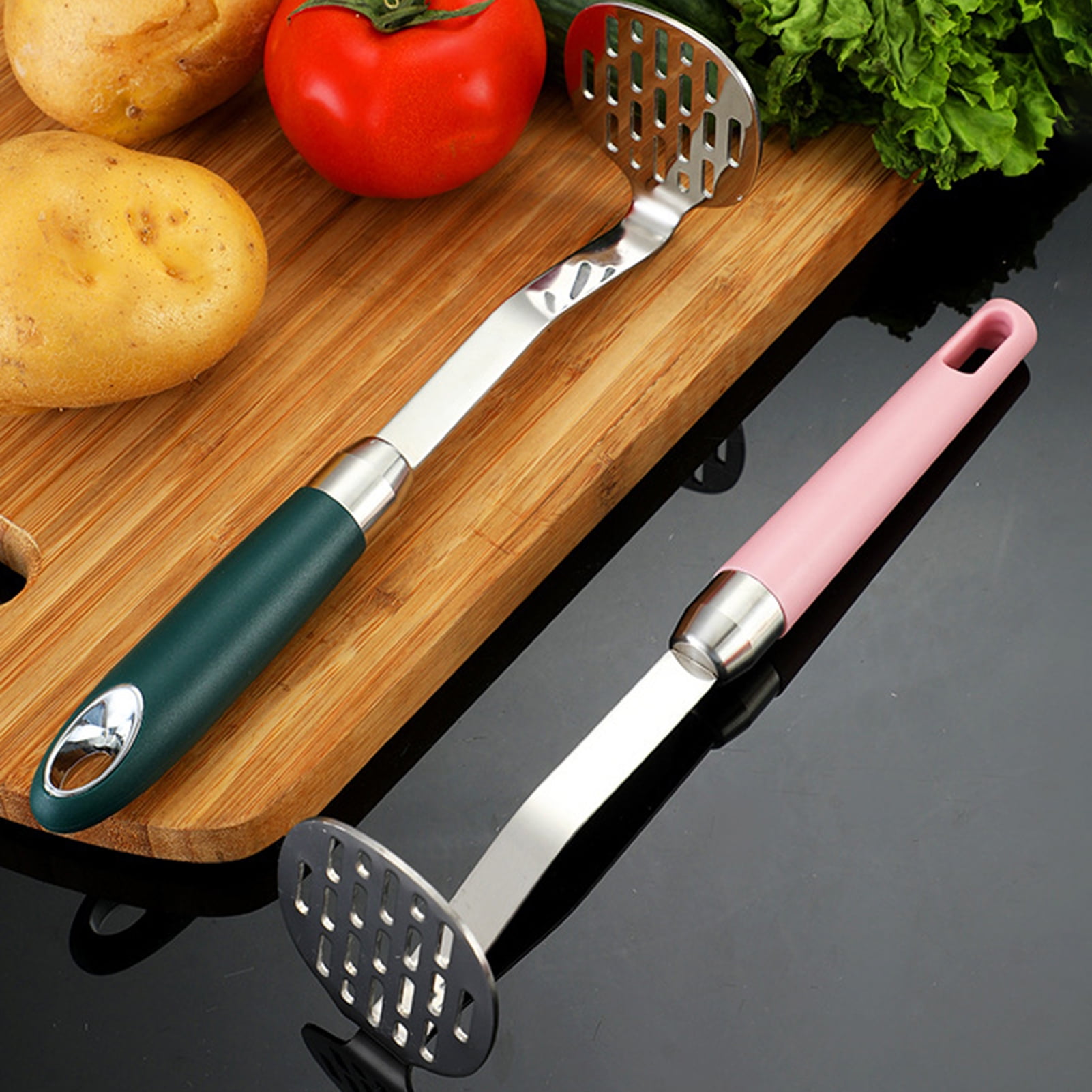 SAVORLIVING Stainless Steel Potato Masher, Hand Masher Tool with Thick  Handle, Round Hole Head Masher, Kitchen Crusher Gadgets for Mashed Bean