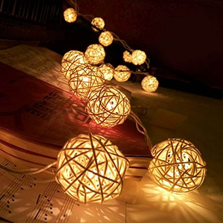 Best Outdoor Battery Lights 20 Led Rattan Balls Fairy String Decorative Lights Battery Operated Christmas Outdoor Patio Garland Wedding Decoration ()
