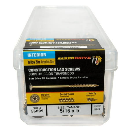 

5/16 x 5 Yellow Zinc Round Washer Head SaberDrive® Lag Screws