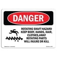 thumbnail image 1 of SignMission OS-DS-A-1218-L-2445 12 x 18 Po Signe de Danger OSHA - Arbre Rotatif Danger Garder le Corps, 1 of 1