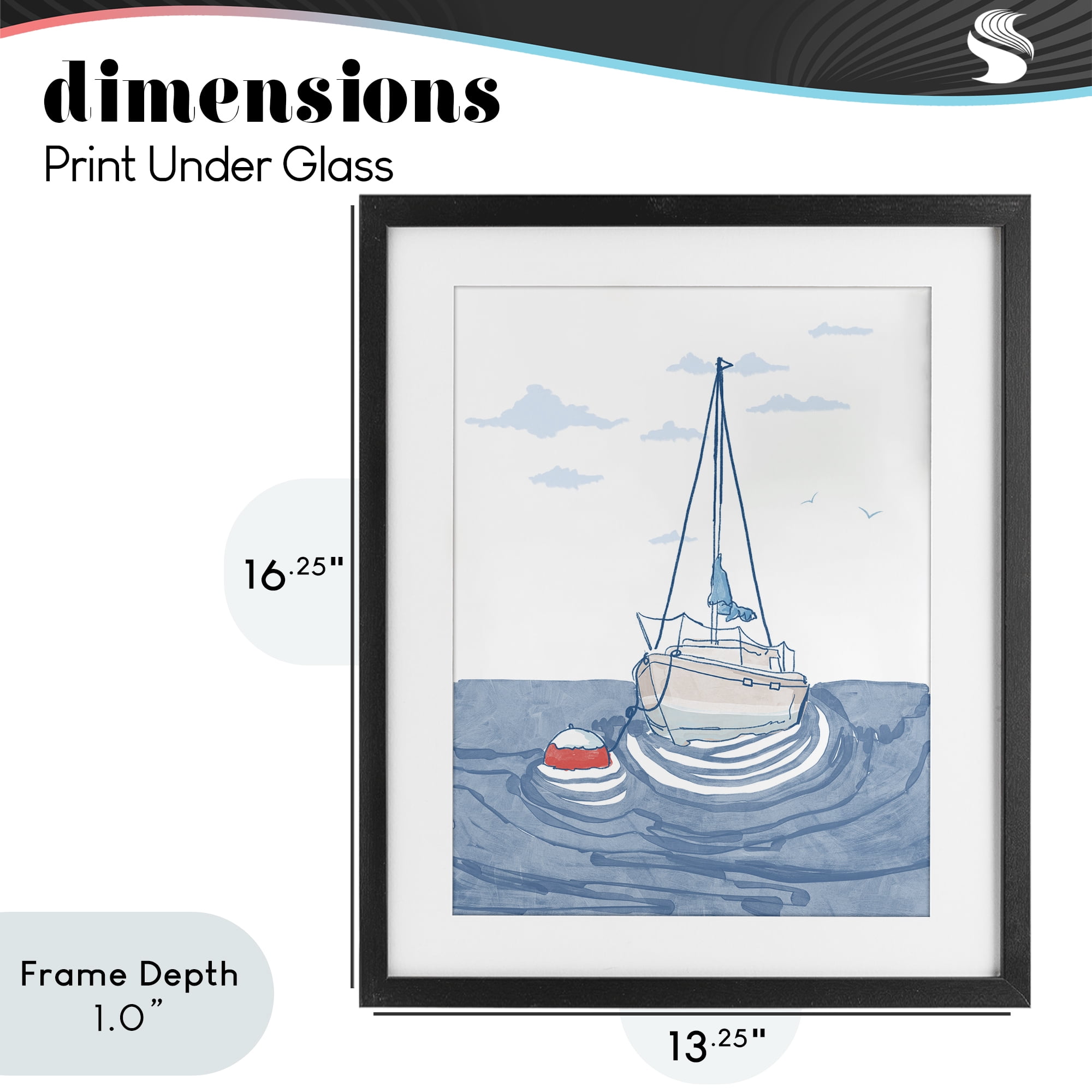 Stupell Industries Cool Tone Sailboat Floating Black Framed Print Under Glass, design by Melissa Tilley