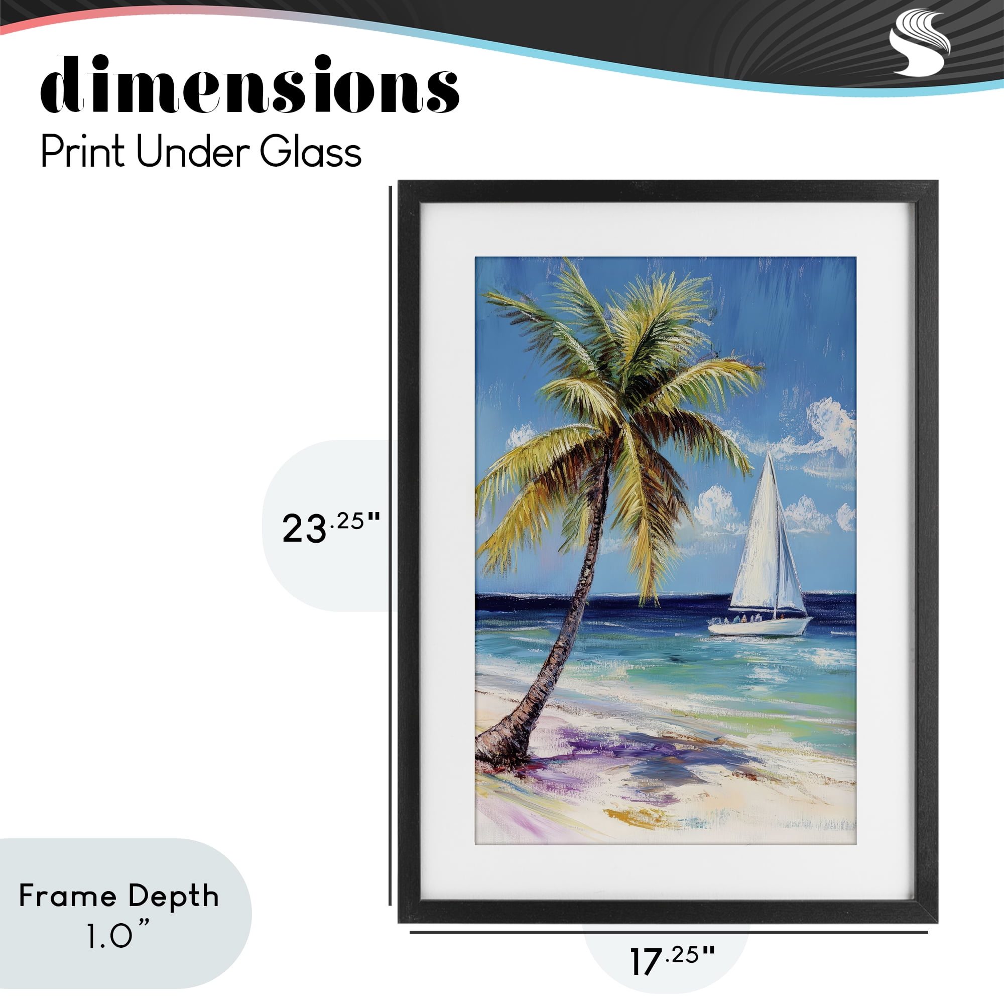 Stupell Industries Sailboat Delight with Palm Tree Black Framed Print Under Glass, design by Petal Prints Design