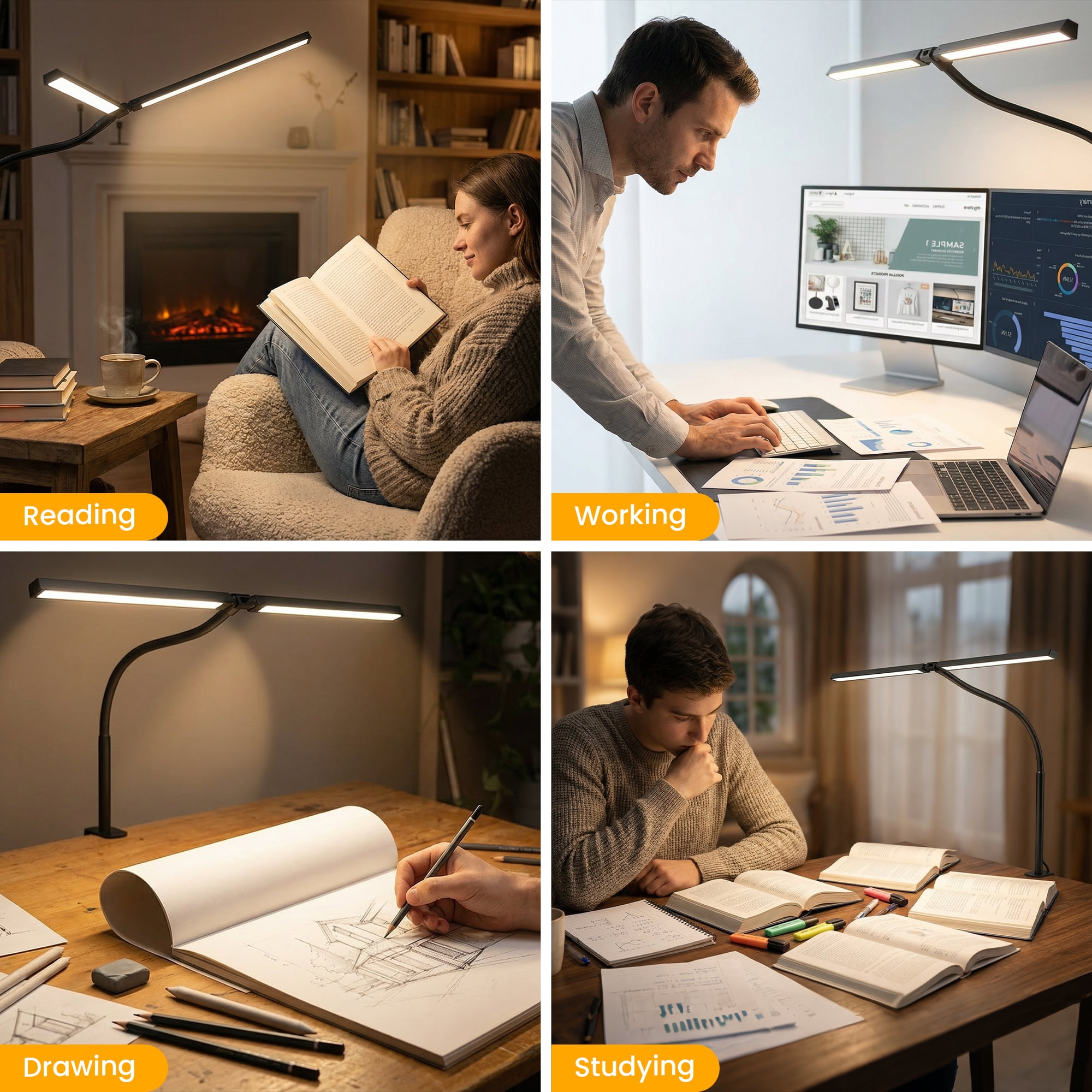 GUPUP LED Clip-on Desk Lamp, Eye Caring Dimmable Reading Light, Usb Power Adjustable Table Light for Home, Office, Dorm, Bedside, Kids Study