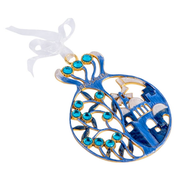 STP Goods Jerusalem Wall Hanging Decoration in Gift Box 5.3x3.9" Jeweled Ornament Wall Décor Wall Hanging Amulet Good Luck Home Wall Décor, Blue and Gold Colors