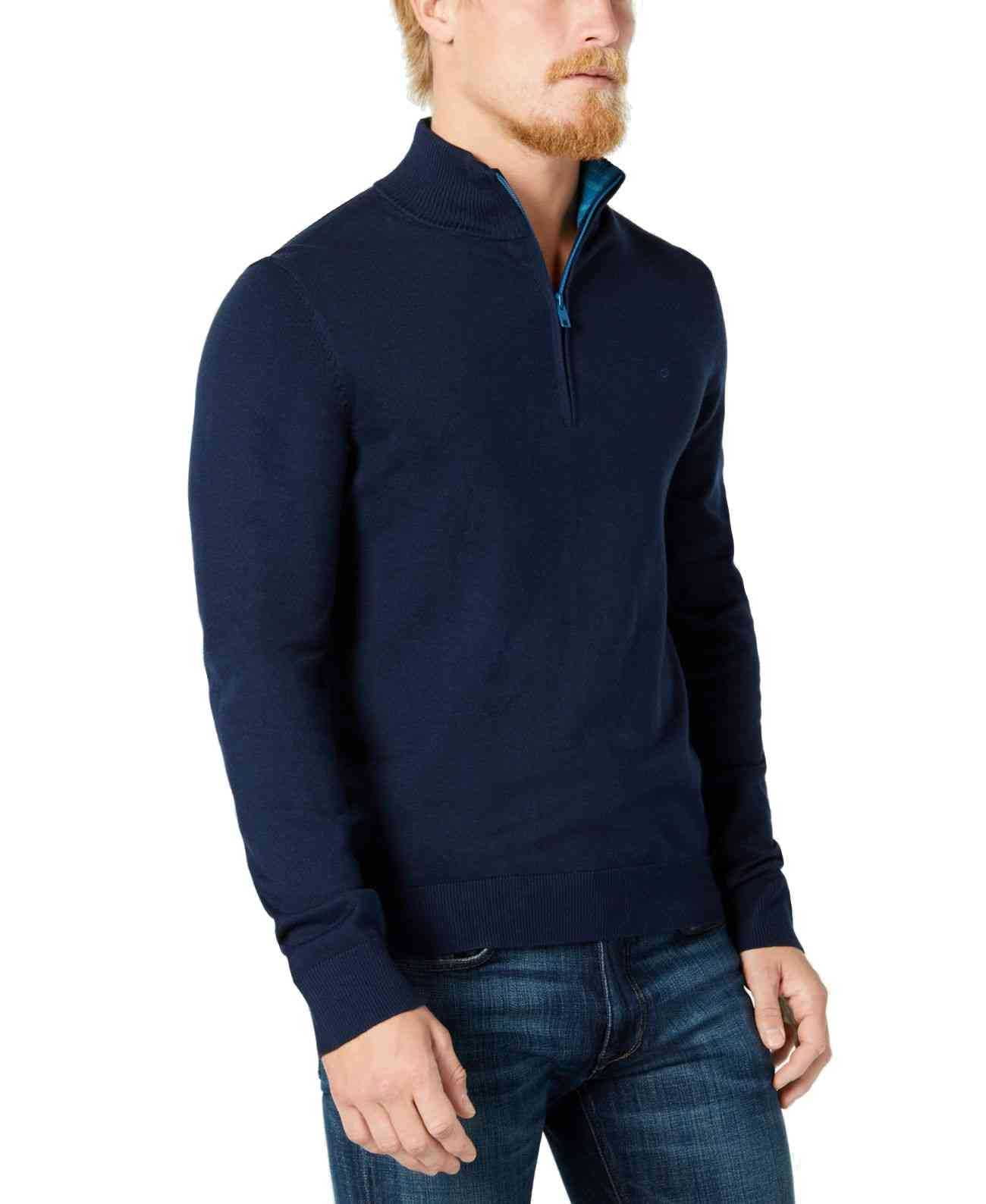 Calvin Klein Men's Quarter-Zip Pullover Sweater – Blue, X-Large -  