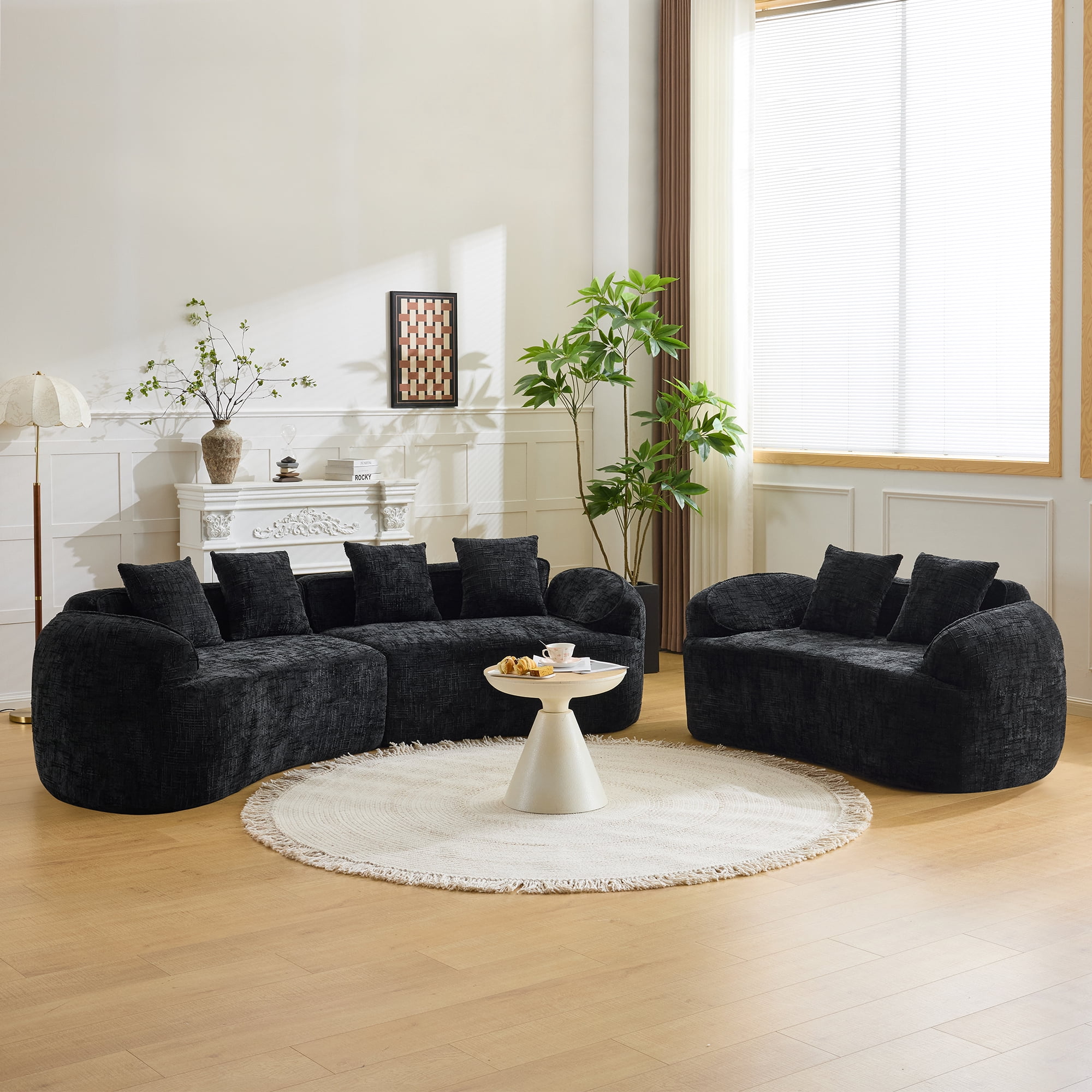 Leumius 66" 2 Seater Sofa Compress Sofa with Armrests & 2 Pillows,No Assembly Required,Compact Sofa Couch for Small Apartments,Living Room,Bedroom,Black
