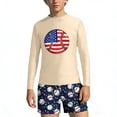 thumbnail image 4 of dazeni Girls 4th of July Swimsuit American Flag Patriotic Rash Guard Set Two Piece Long Sleeve Beach Summer Vacation Swimwear Independence Day Outfits Beige, 4 of 8
