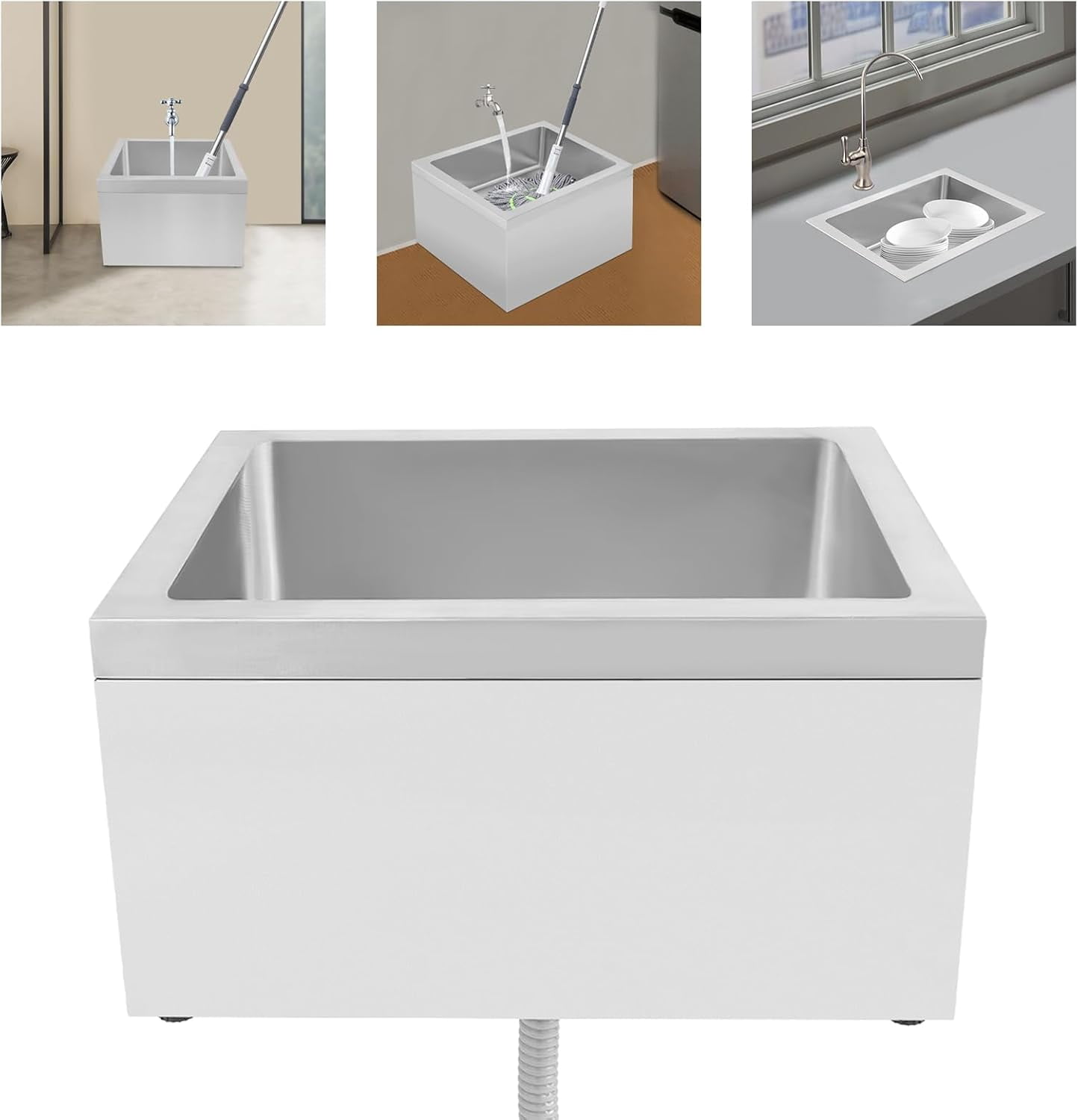 Miumaeov Commercial Floor Mount Mop Sink Free Standing Single Bowl Utility Sink for Restaurant Kitchen Garage Basement Bathroom