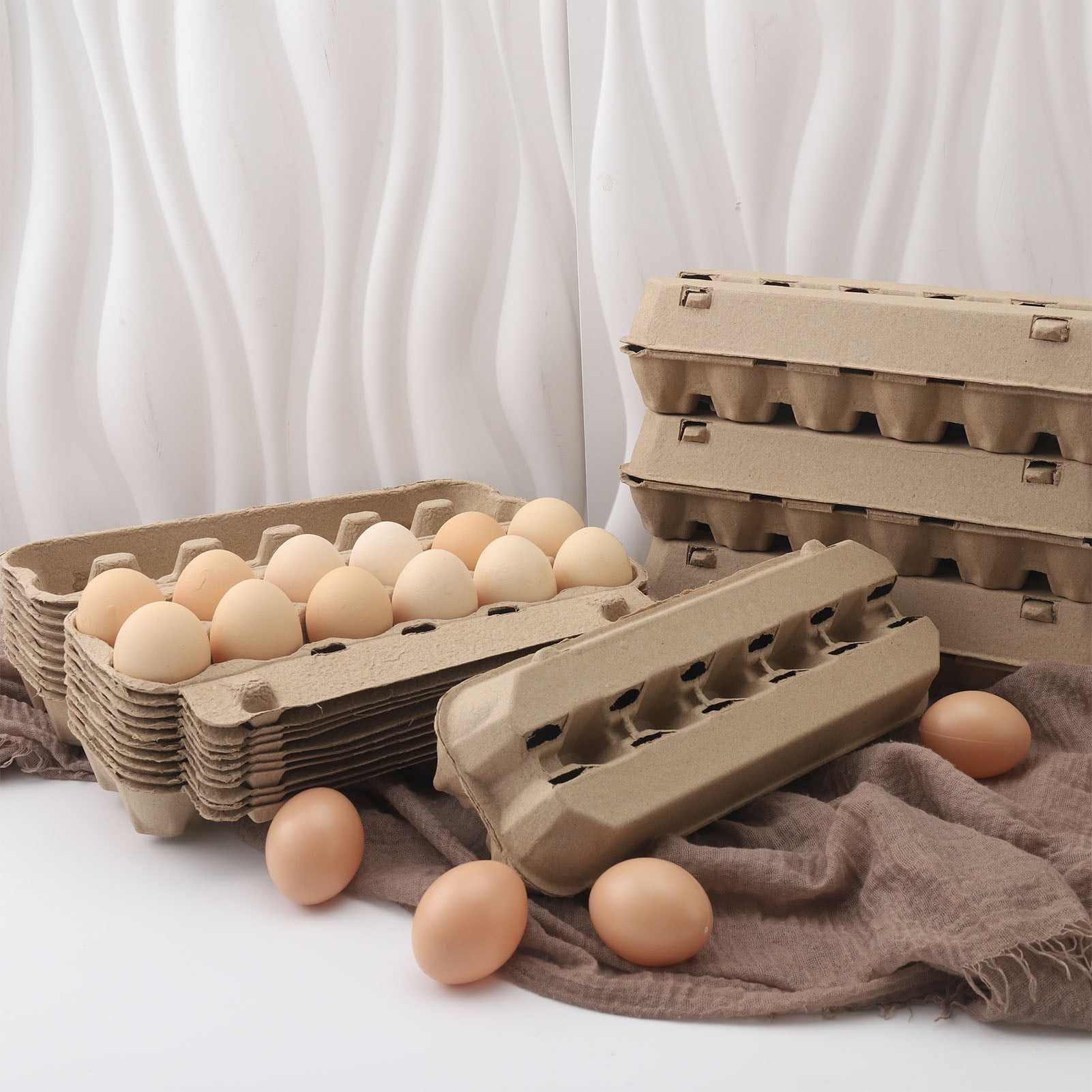 Hengguang 25 Pack  Natural Paper Pulp Egg Cartons, Egg Storage Containers Holder, Dozen Vintage Classical 2x6 Style Cardboard Egg Tray Holder for Family Farm Market Storing