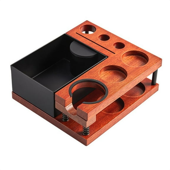 Wooden 10-in-1 Espresso Coffee Tamping Station with Knock Box,Adjustable 51-58mm Portafilter Holder,Tamper Stand,Distributor Rack for Home Baristas