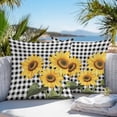 thumbnail image 4 of Sunflower Outdoor Pillow Covers Pack of 2 Black and White Buffalo Plaid Spring Summer Floral Waterproof Throw Pillow Covers Decorative Cushion Cases for Patio Garden Tent Balcony Couch 20x20 inch, 4 of 8