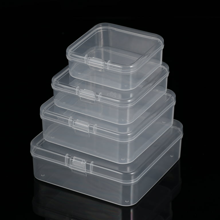 16 Pcs 4 Sizes Snap Type Small Clear Plastic Containers Component